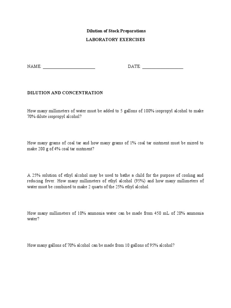 Dilution Laboratory Exercises 6 | PDF | Mass Concentration (Chemistry ...