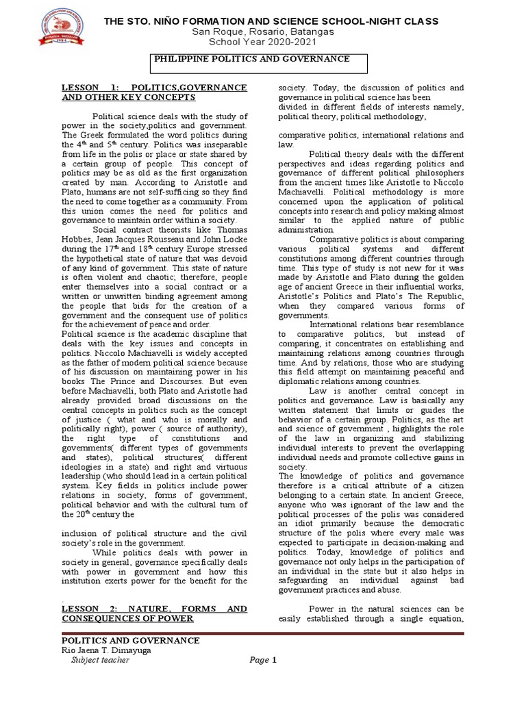 Politics and Governance Overview | PDF | Political Philosophy | Power ...