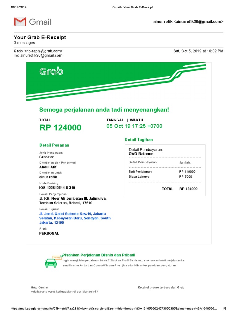 Gmail - Your Grab E-Receipt | PDF