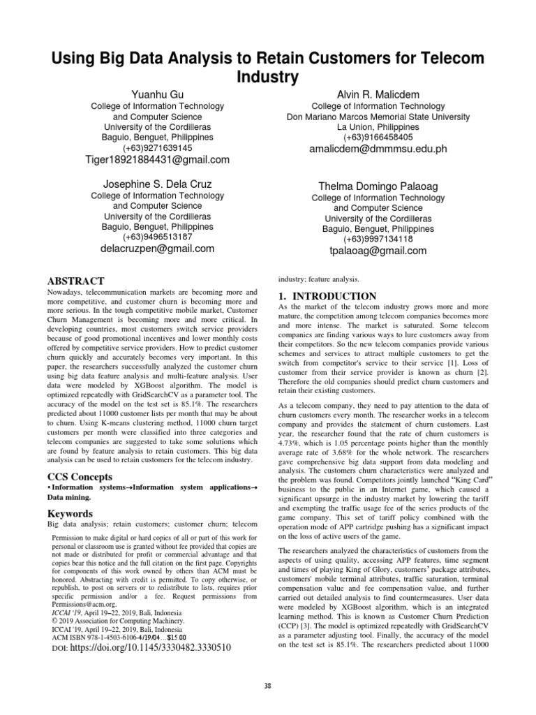 Using Big Data Analysis To Retain Customers For Telecom Industry | PDF ...