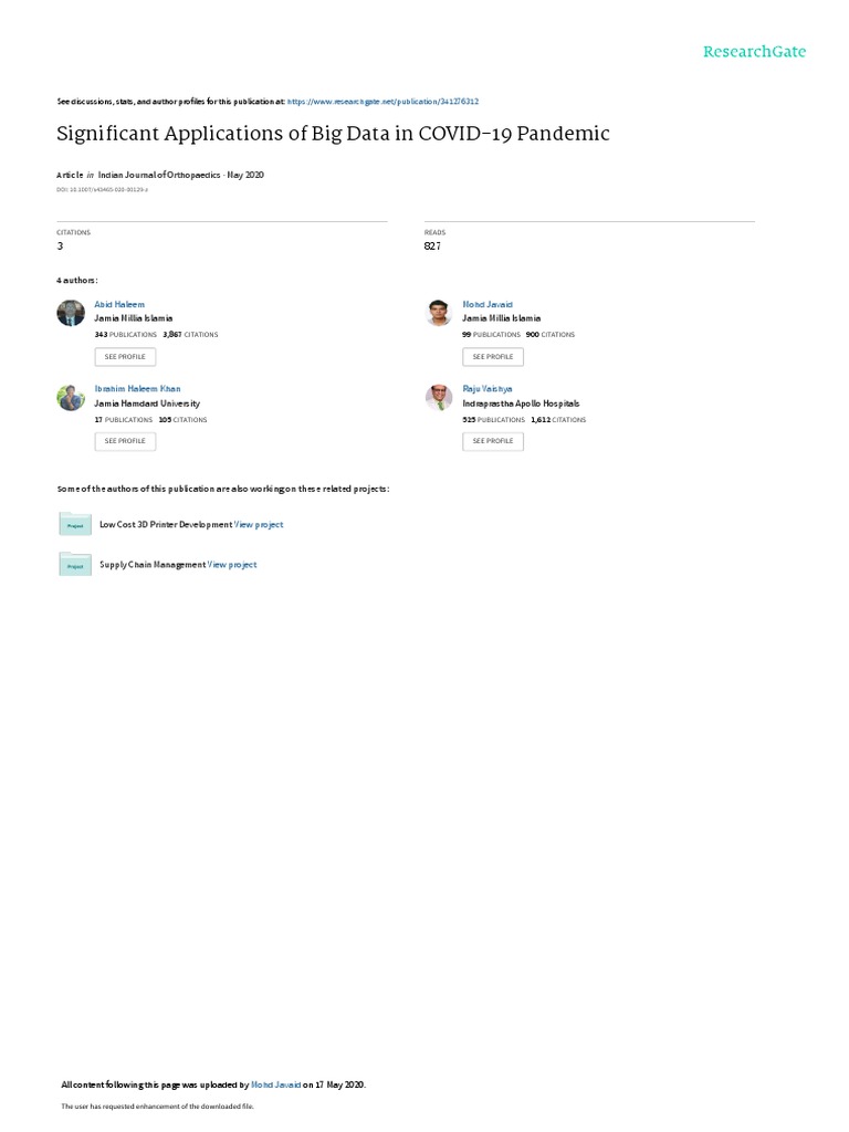 Signifcant Applicationsof Big Datain COVID19 Pandemic | PDF | Big Data ...