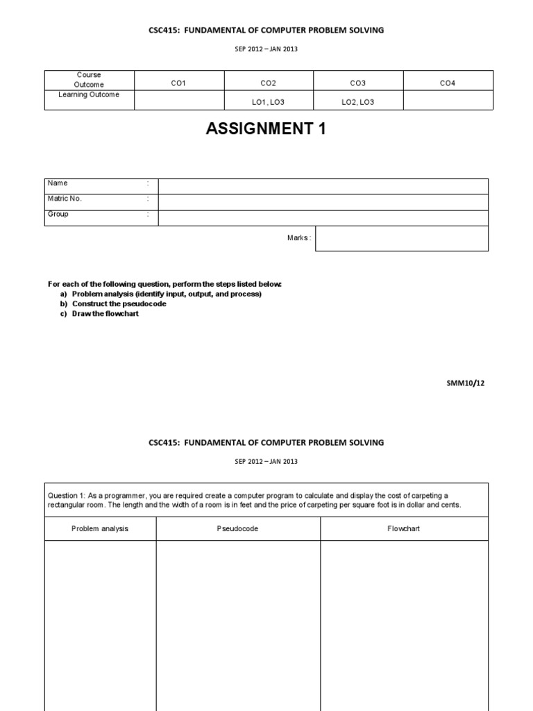Assignment 1: Csc415: Fundamental of Computer Problem Solving | PDF ...