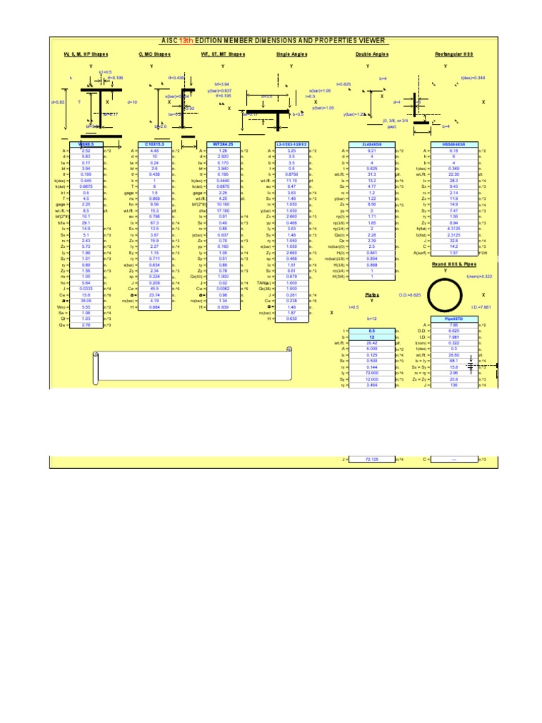 Aisc Edition Member Dimensions and Properties Viewer | PDF | Mechanics ...