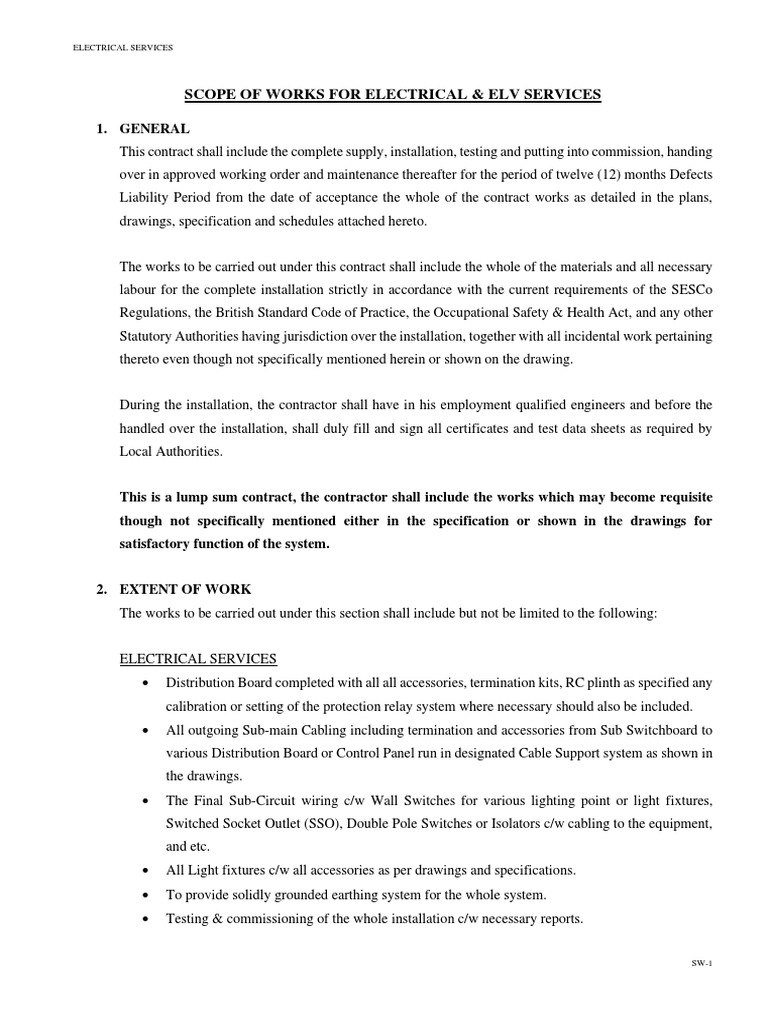 Electrical & ELV Services Scope of Work | PDF | Fuse (Electrical ...