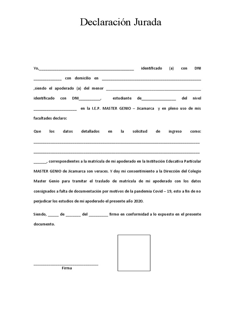 Declaración Jurada y Acta de Compromiso 2020 | PDF