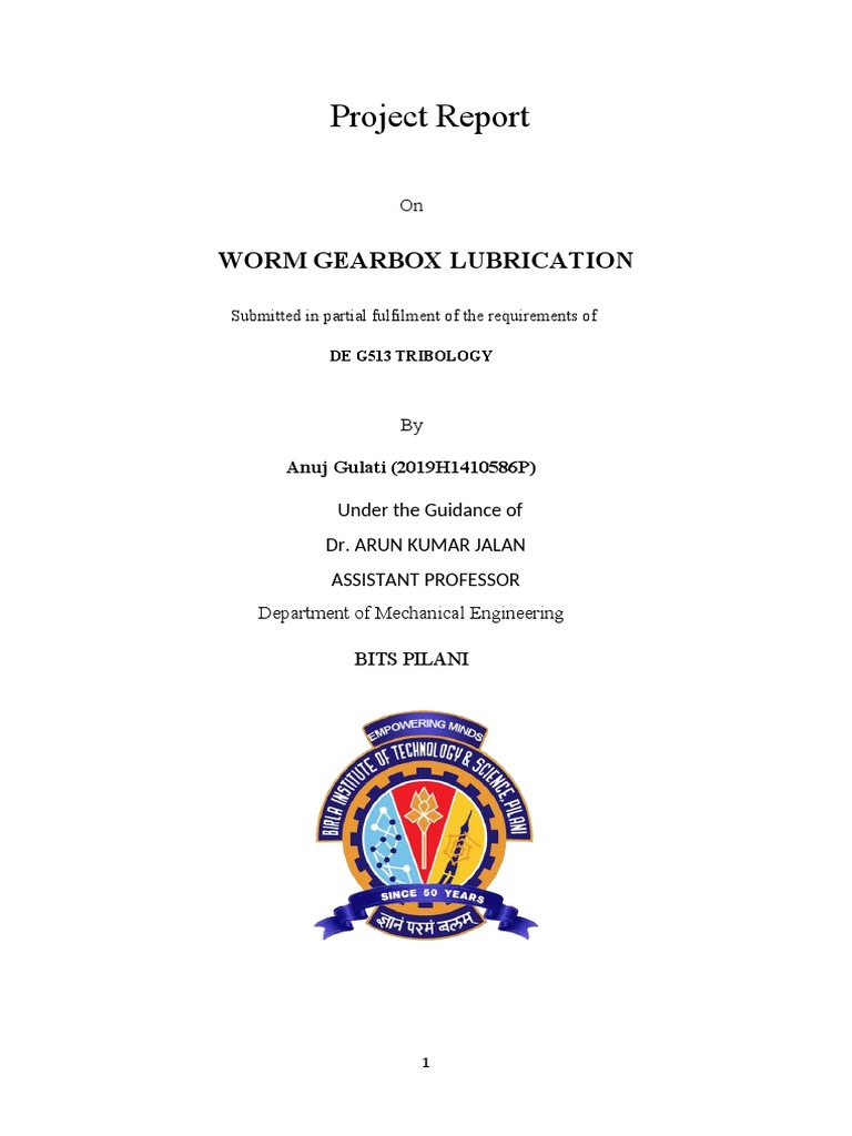 Project Report Worm Gearbox Lubrication PDF Gear Lubricant