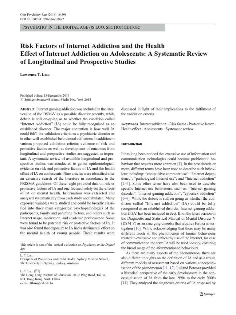 Risk Factors of Internet Addiction | PDF | Cohort Study | Survey ...