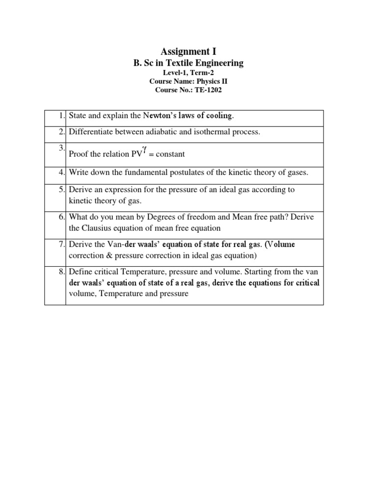 Physics II Assignment for Textile Engineering | PDF | Science & Mathematics