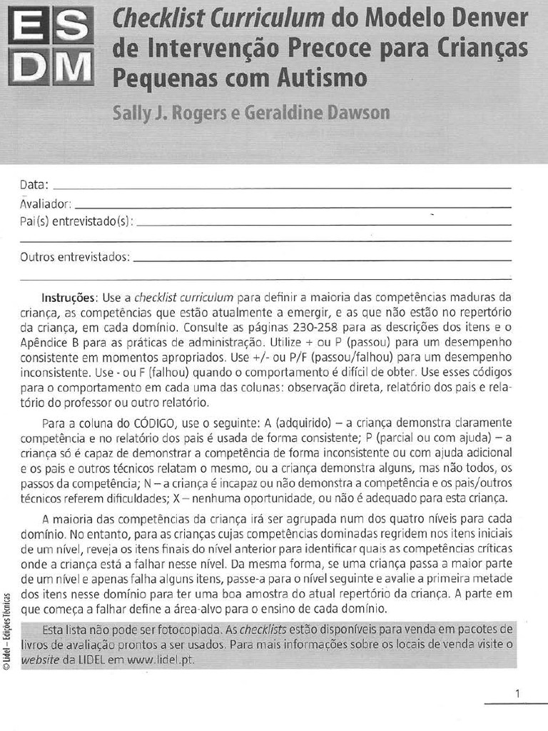 Denver Checklist | PDF | Brinquedos | Cães