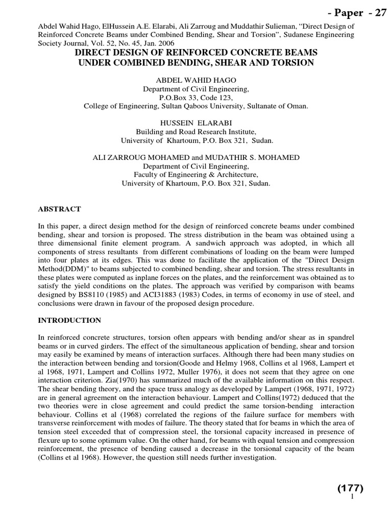 Direct Design of Concrete Beams with Torsion | PDF | Bending | Beam ...