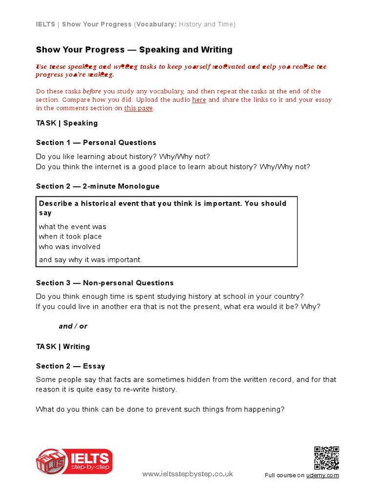 Show Your Progress - Speaking and Writing: TASK - Speaking Section 1 ...