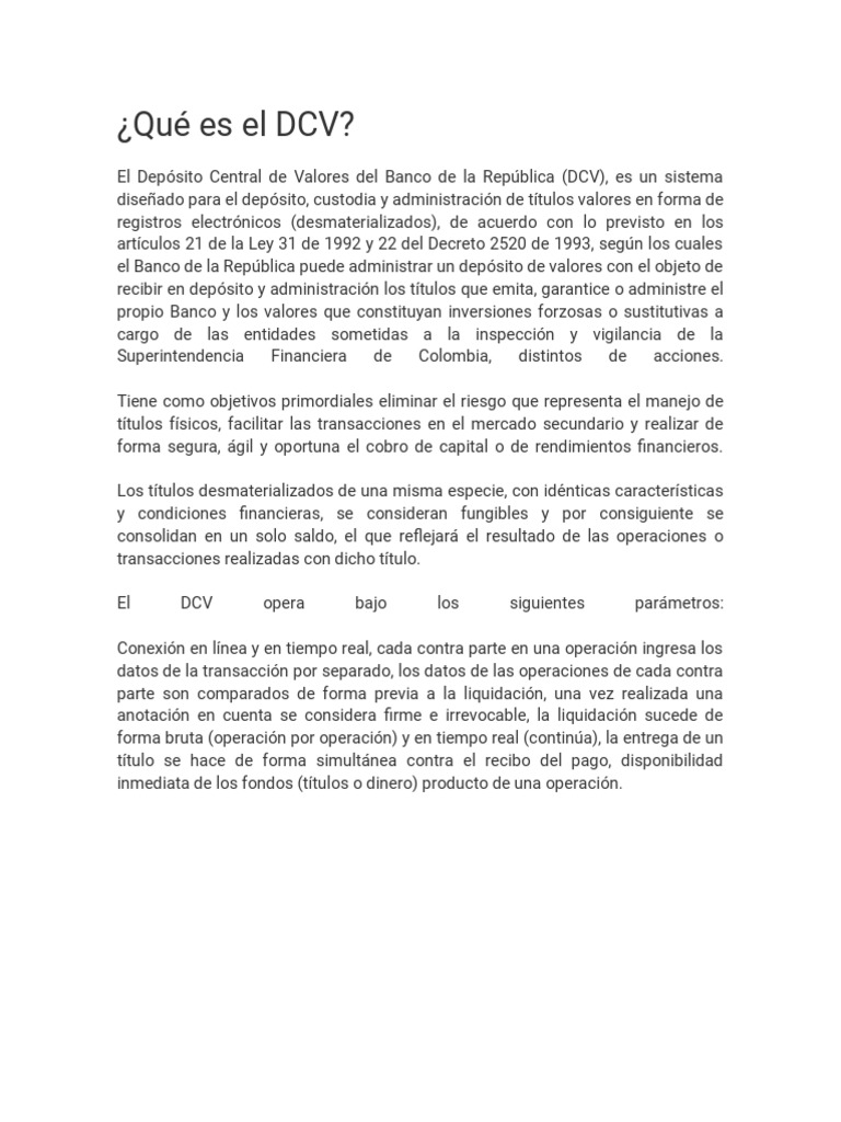 Qué Es El Dcv Pdf Depósito A Plazo Fijo Bolsa