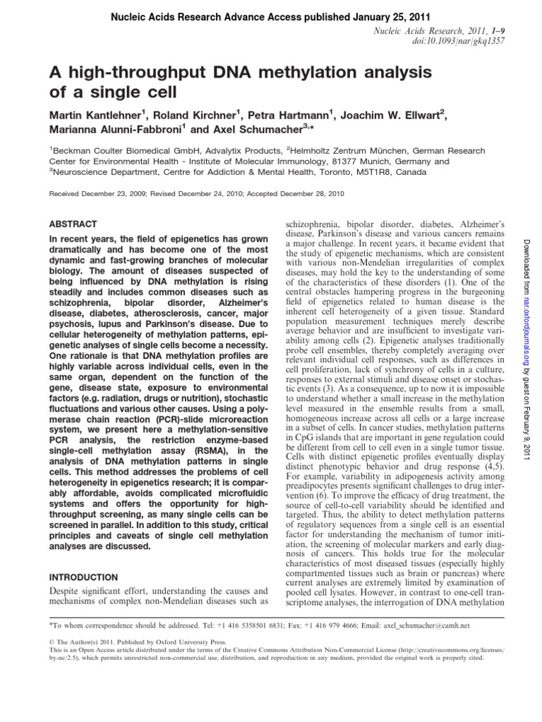 A High-Throughput DNA Methylation Analysis of A Single Cell | PDF | Dna ...