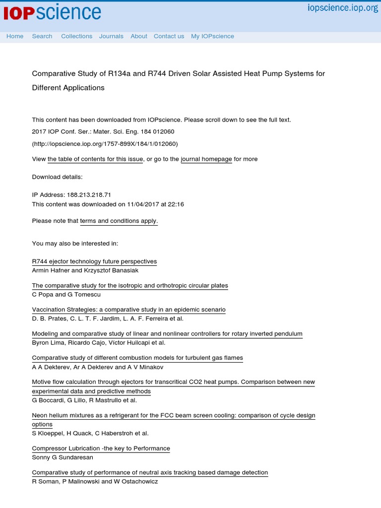 Comparative Study of R134a and R744 Driven Solar A | PDF | Heat Pump ...