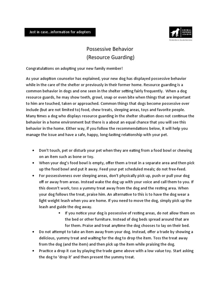 Possessive Behavior (Resource Guarding) | PDF | Dogs | Behavioural Sciences