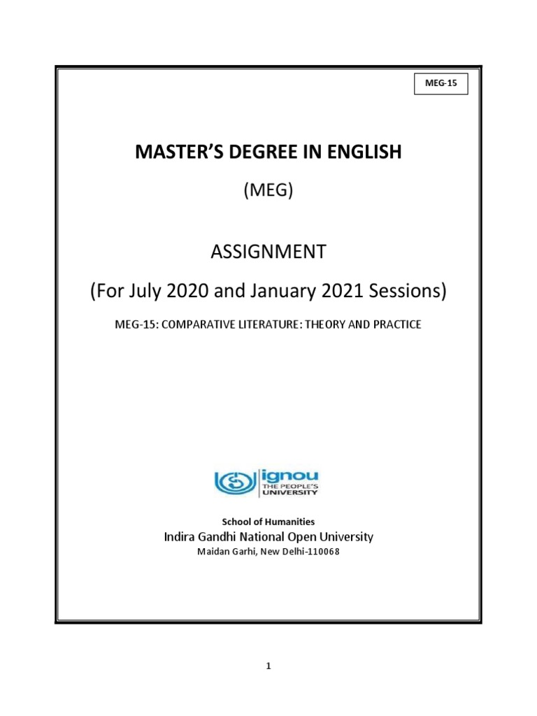Master'S Degree in English: Assignment (For July 2020 and January 2021 ...