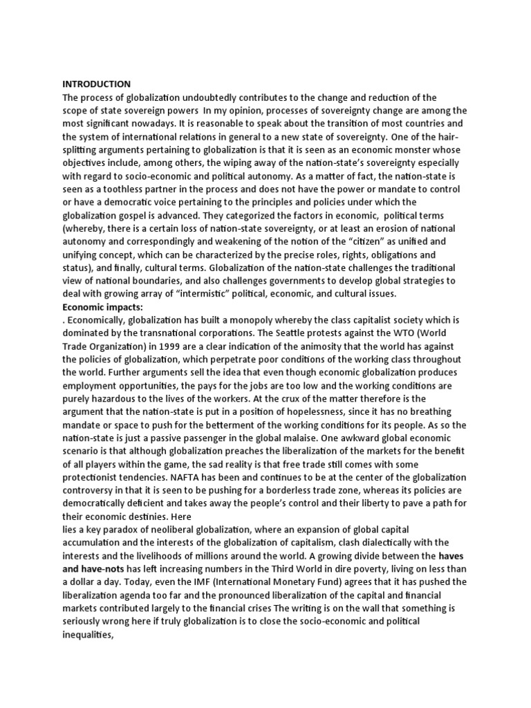 Impact of Globalization on Nation-State Sovereignty | PDF | Nation ...