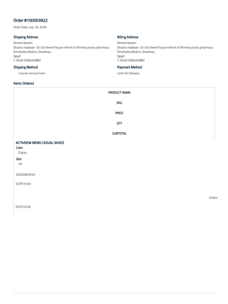 Order Summary for Ahmed Kasem | PDF