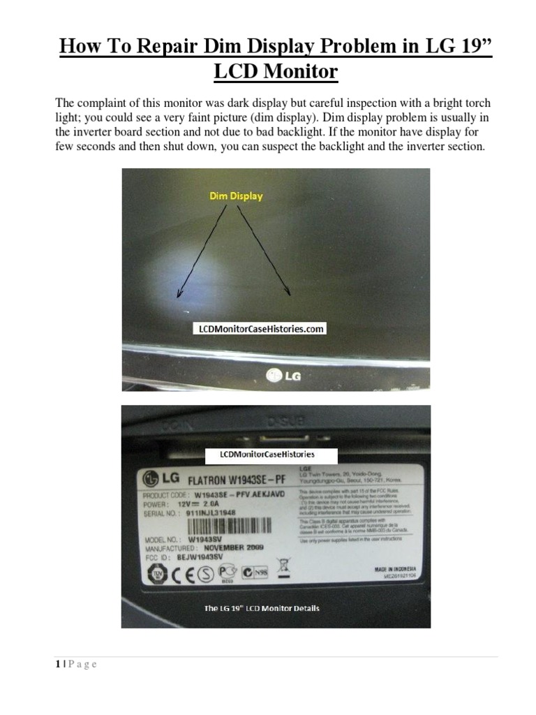 How To Repair Dim Display Problem in LG 19" LCD Monitor Download Free