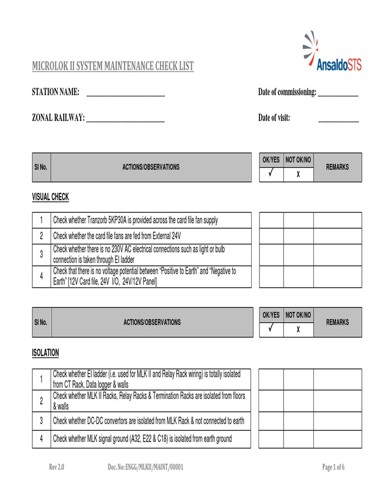 MicroLok II Maintenance Checklist | PDF | Optical Fiber | Mains Electricity