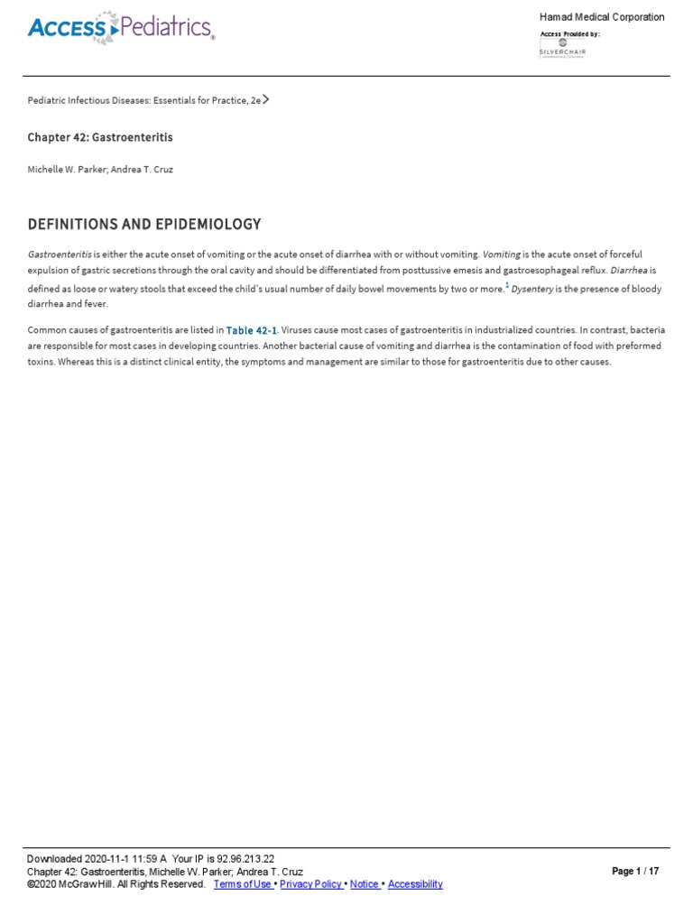 Chapter 42 Gastroenteritis PDF Diarrhea Probiotic
