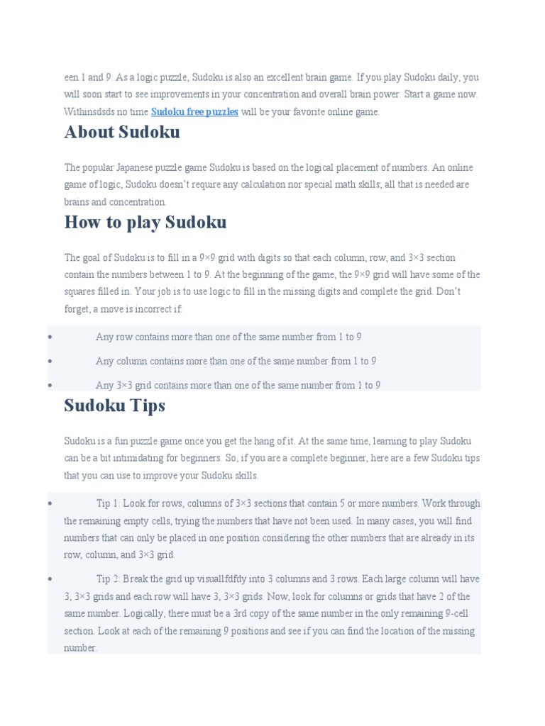 Beginner's Guide to Playing Sudoku | PDF | Teaching Methods & Materials ...