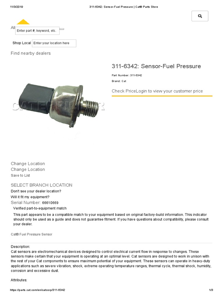 311-6342 - Sensor-Fuel Pressure - Cat® Parts Store | PDF | Mechanical ...