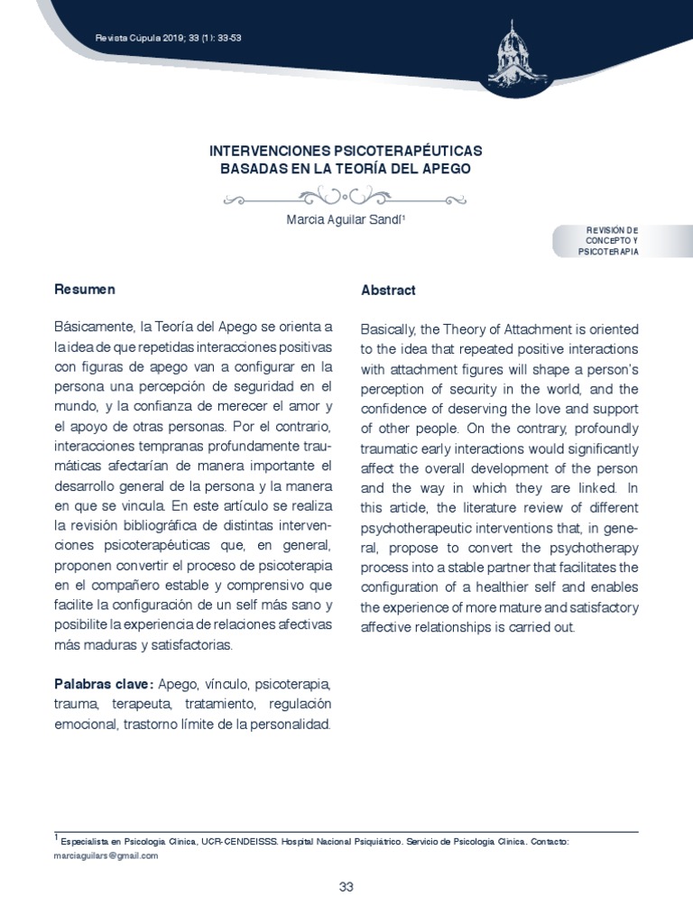 Intervenciones Psicoterapéuticas y Apego | PDF | Teoría de apego | Adultos