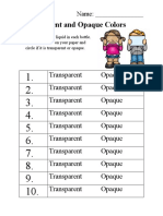 Transparent and Opaque Worksheet