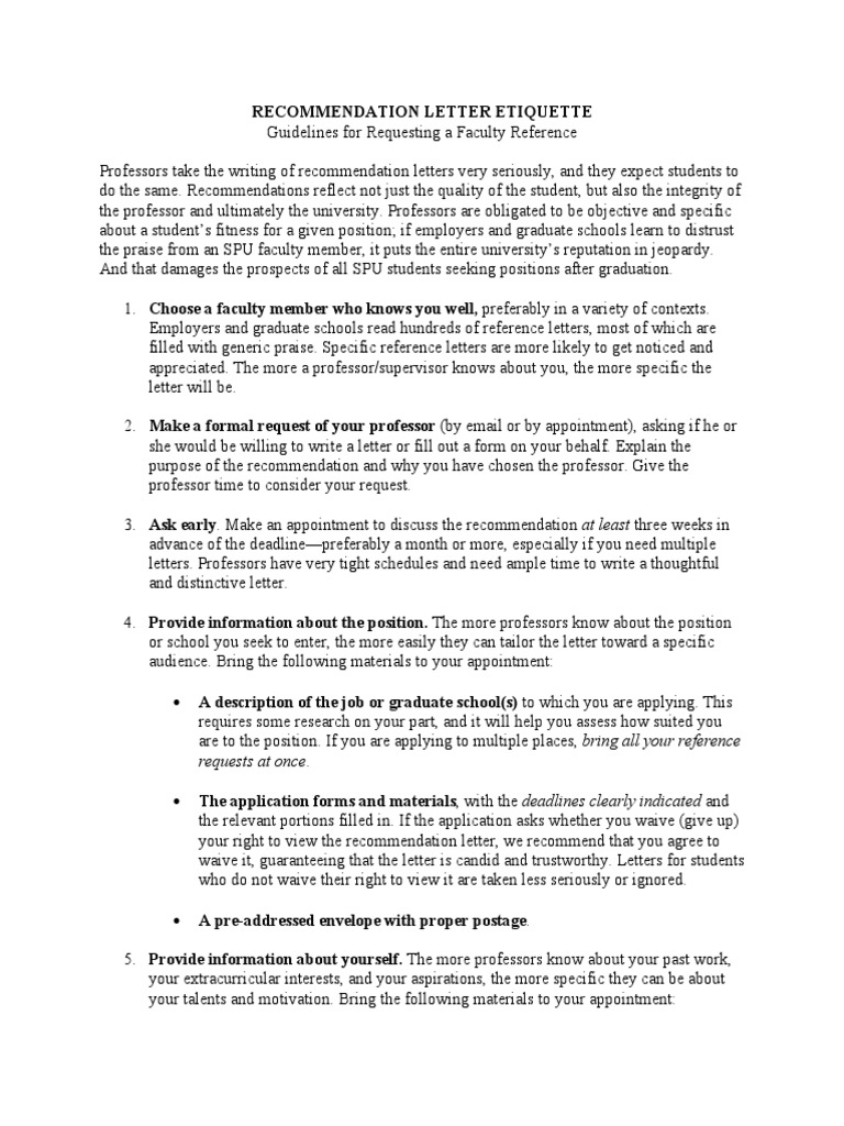 Faculty Reference Request Guidelines | PDF | Graduate School | Learning