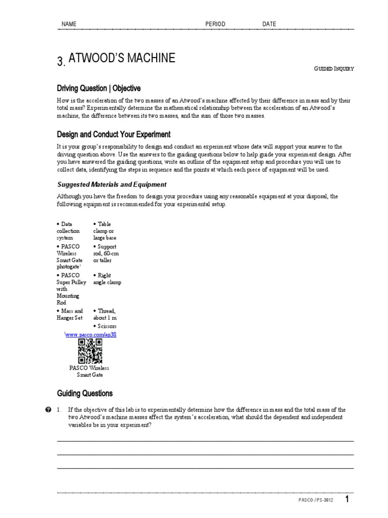 Atwood'S Machine Driving Question Objective PDF Experiment