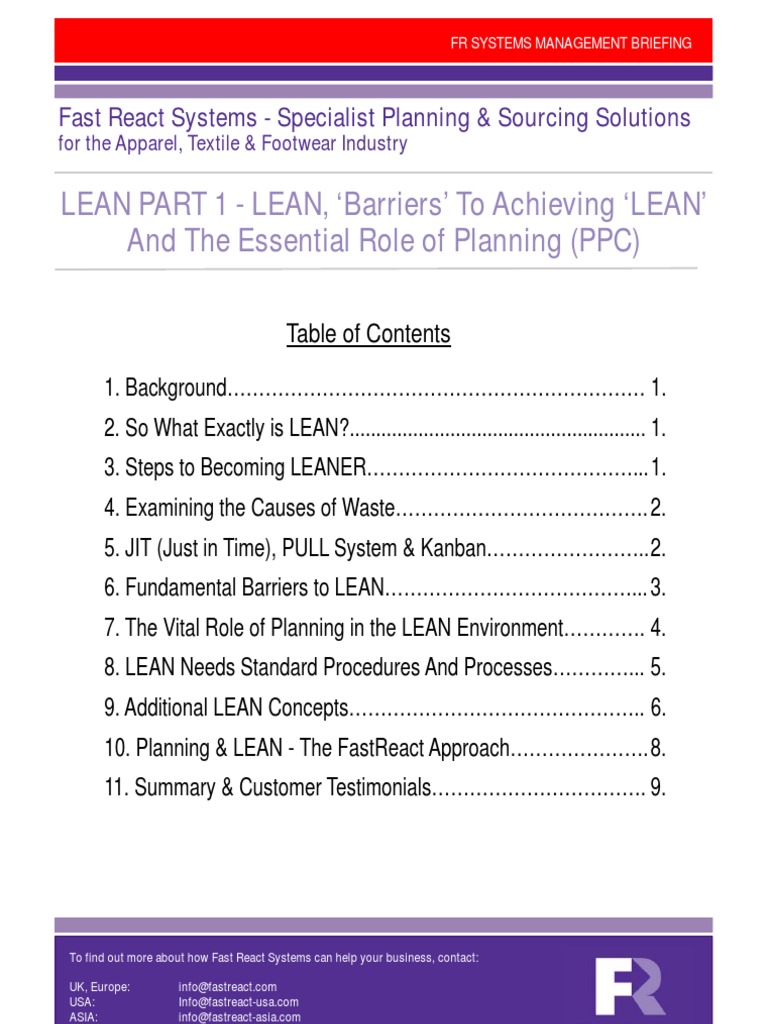 LEAN & The Role of Planning - FR MGMT Brief | PDF | Lean Manufacturing ...