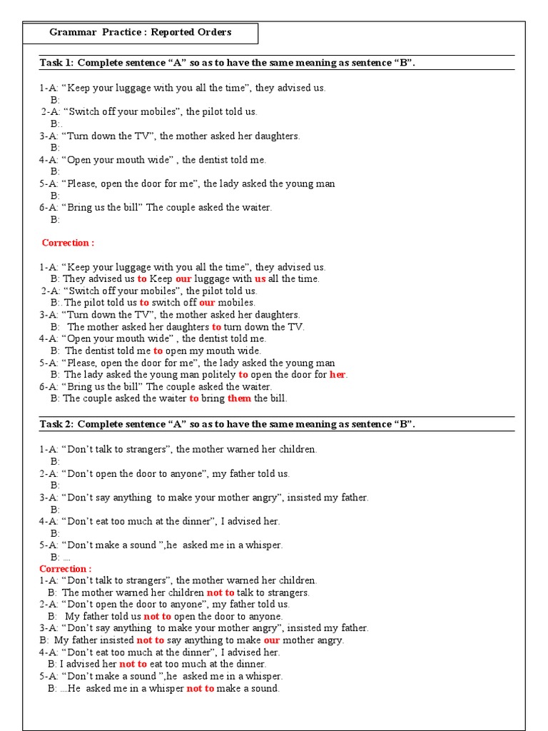 Reported Speech Orders | PDF