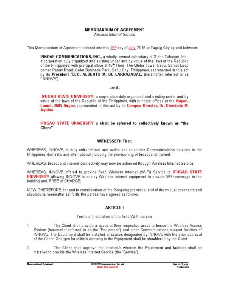 Sample of Moa | Download Free PDF | Wi Fi | Indemnity