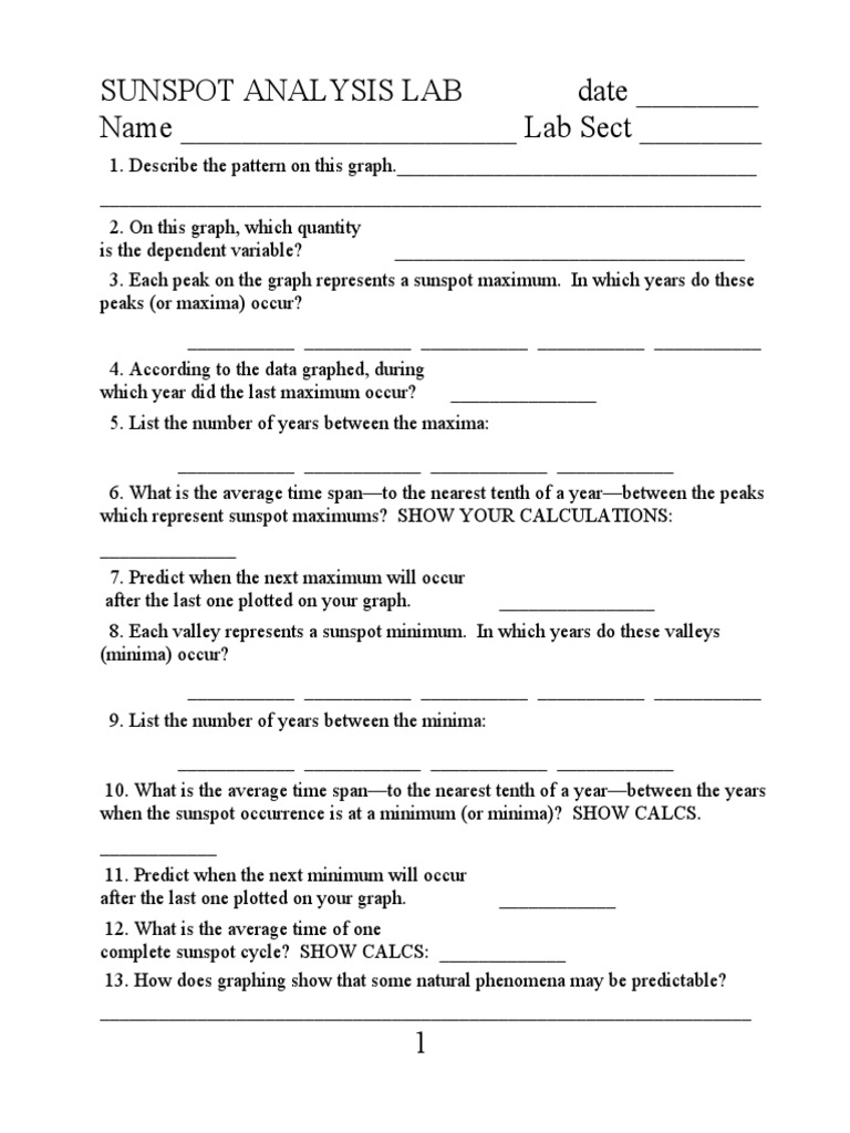 Sunspot Analysis Lab Date Name Lab Sect PDF Maxima And Minima Solar Eclipse