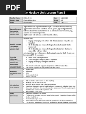 floor hockey lesson plan 5