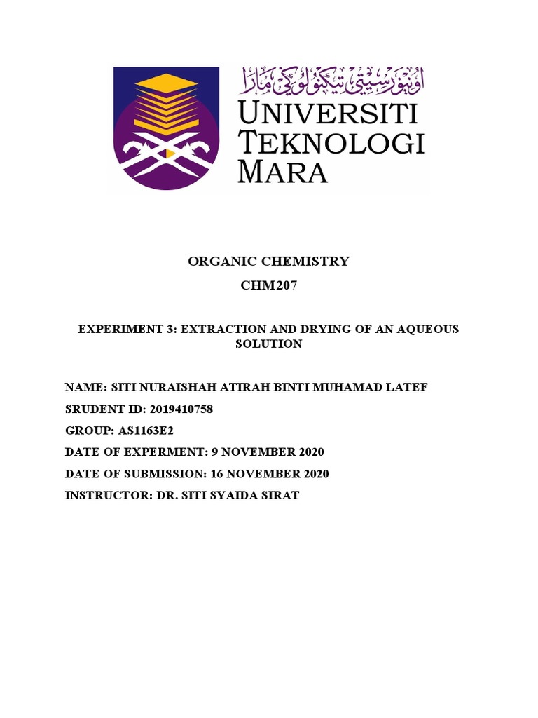 Extraction and Drying Techniques Separating Toluene from Water through