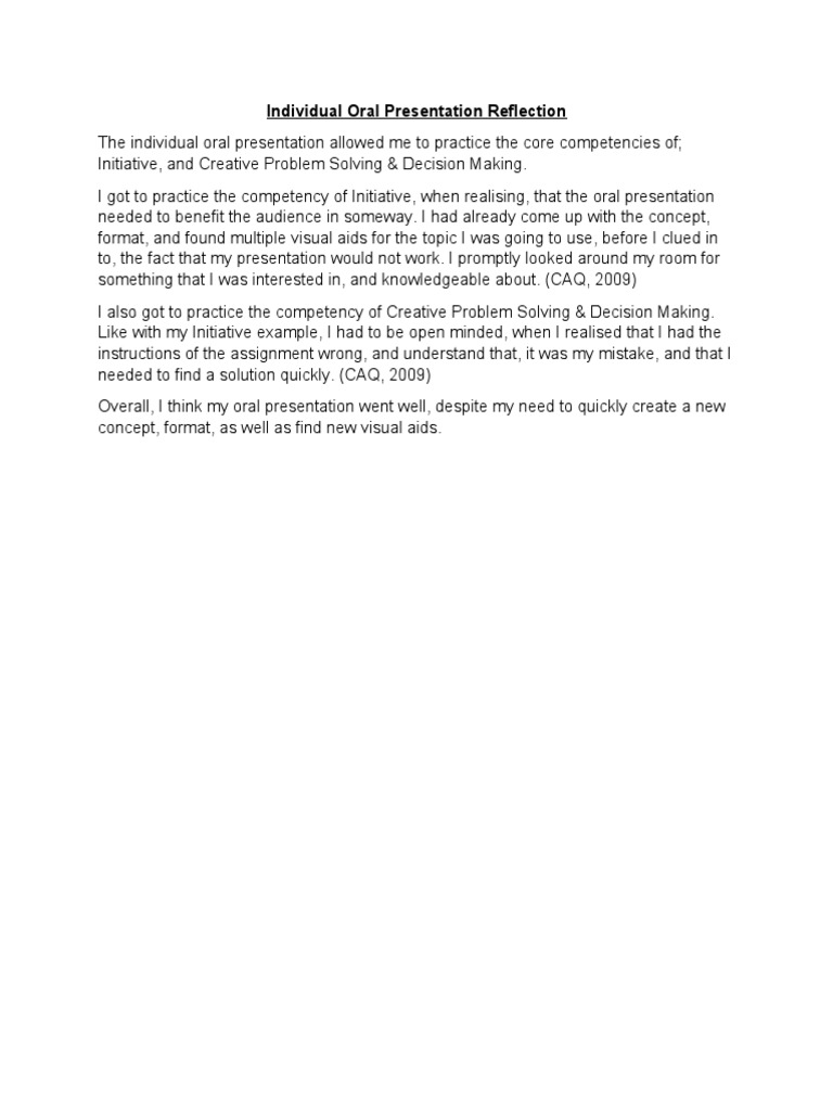 Oral Reflection | PDF