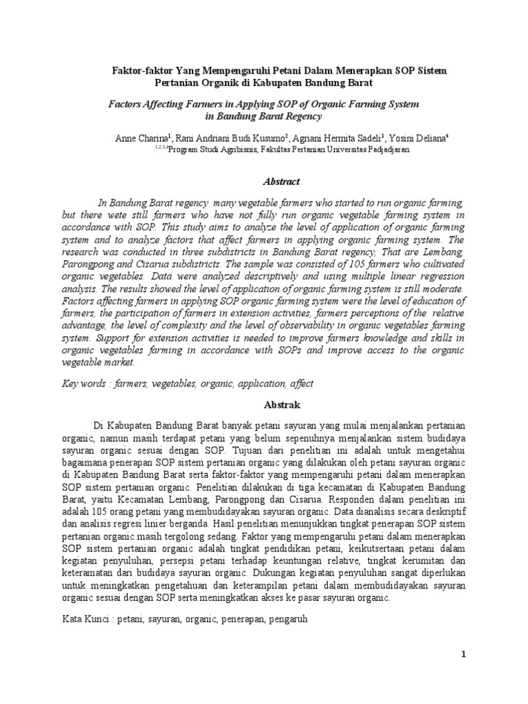 Factors Affecting Farmers in Applying SOP of Organic Farming System in ...