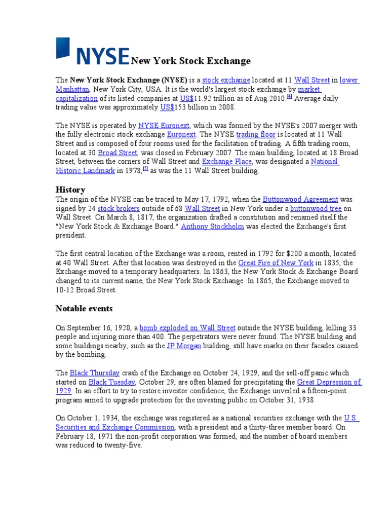 New York Stock Exchange | PDF | New York Stock Exchange | Wall Street