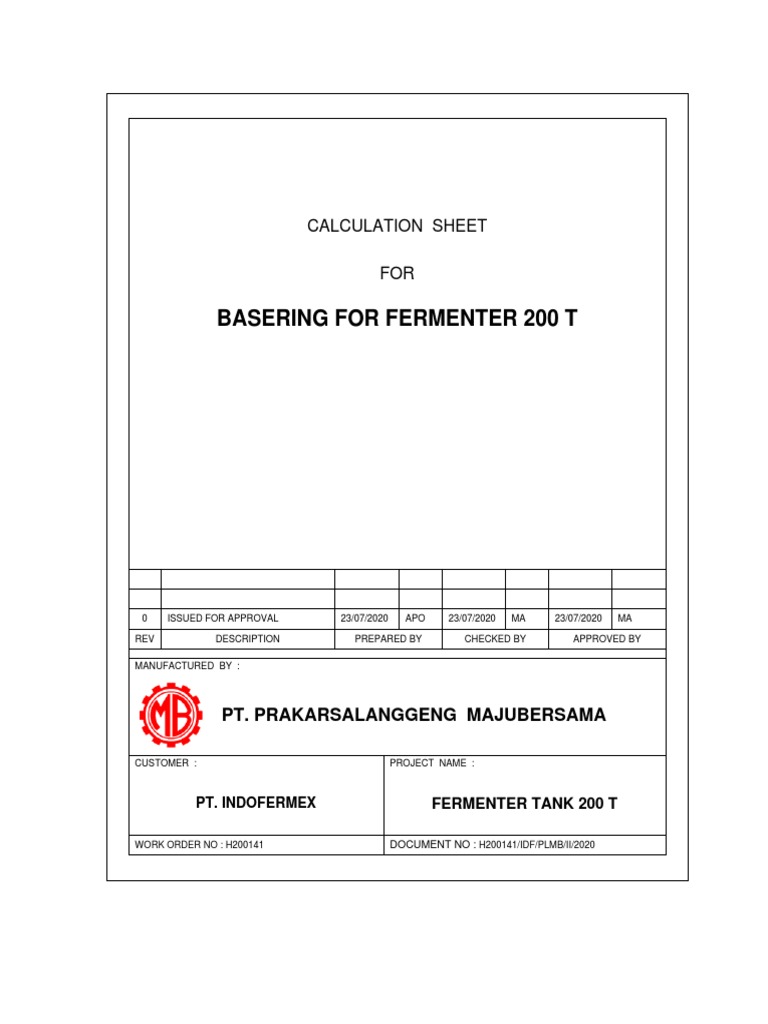 H200141 - Calculation of Basering Rev 0 PDF | PDF | Bending | Screw