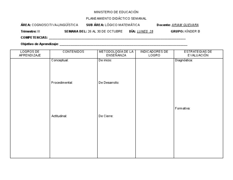 Cuadro de Planificacion Semanal | PDF | Crecimiento personal y ...