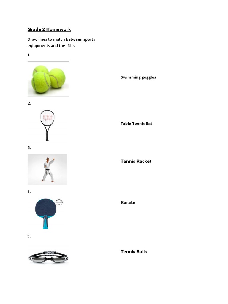 Grade 2 Homework Draw Lines To Match Between Sports Eqiupments And The 