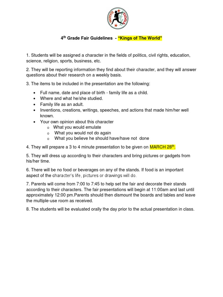 4th Grade History Fair Guidelines PDF