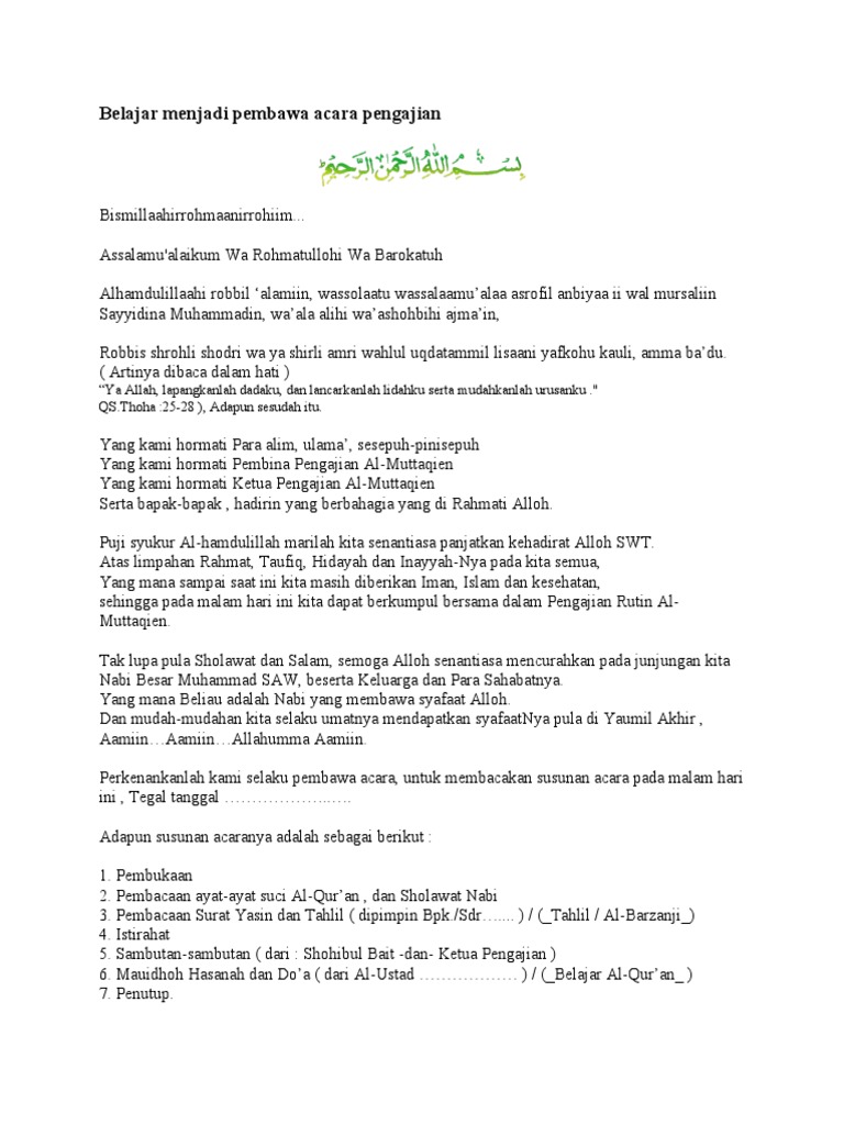 Belajar Menjadi Pembawa Acara Pengajian