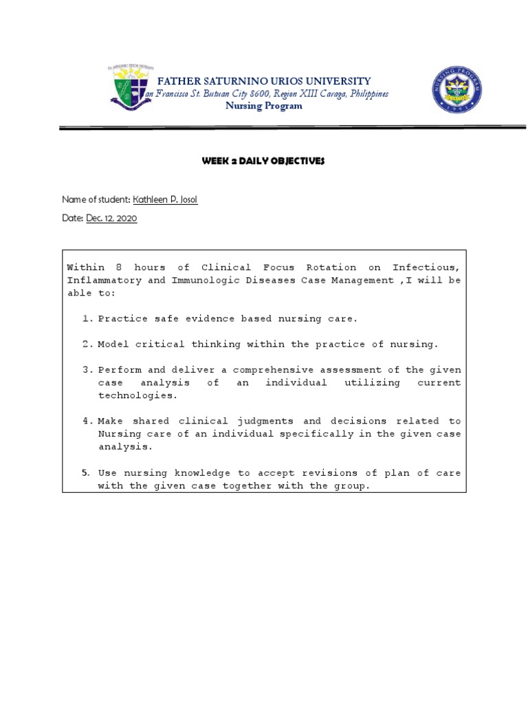 Nursing Objectives for Clinical Rotation | PDF