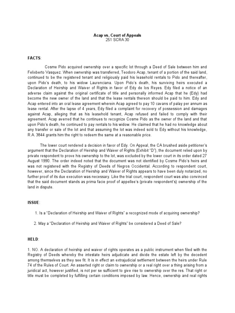 The Limits of a Declaration of Heirship and Waiver of Rights in ...