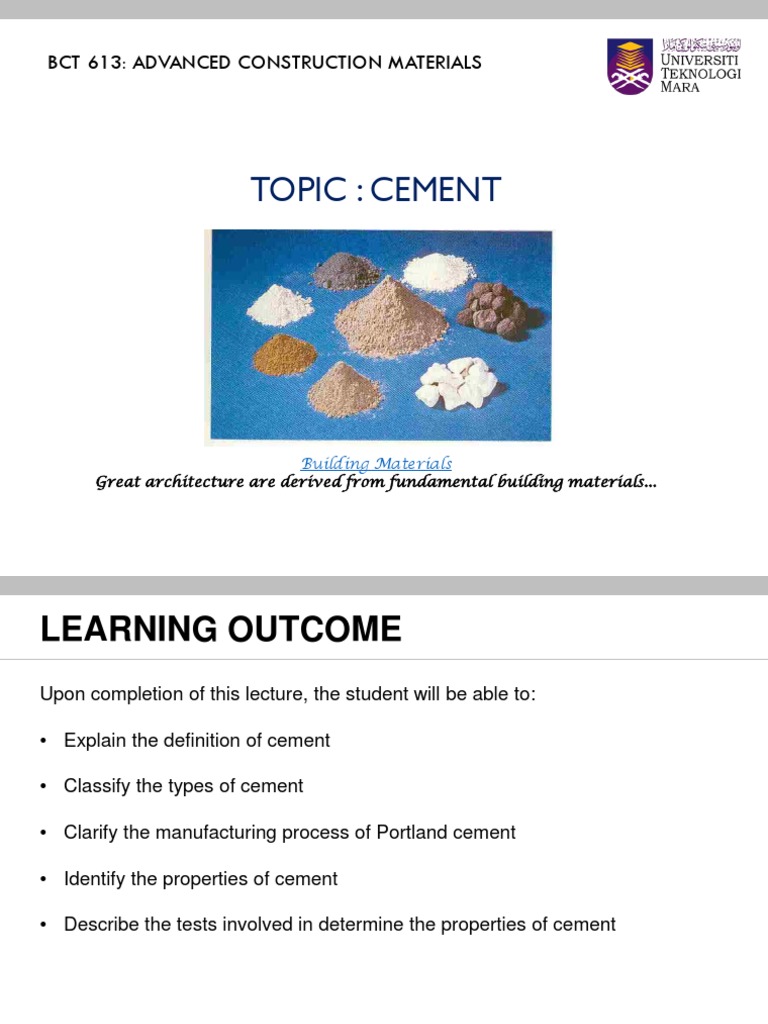Topic 1 - Cement | PDF | Cement | Concrete