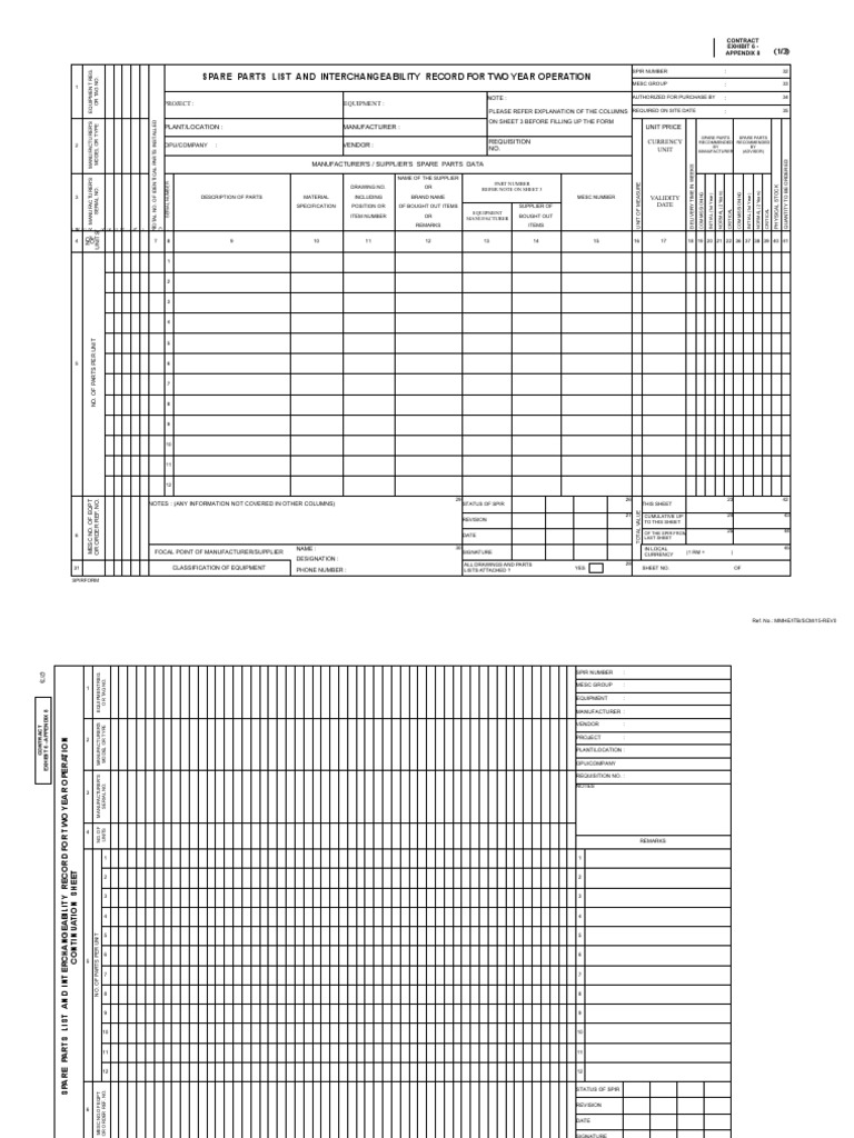 Spare Parts List And Interchangeability Record Template Reviewmotors.co