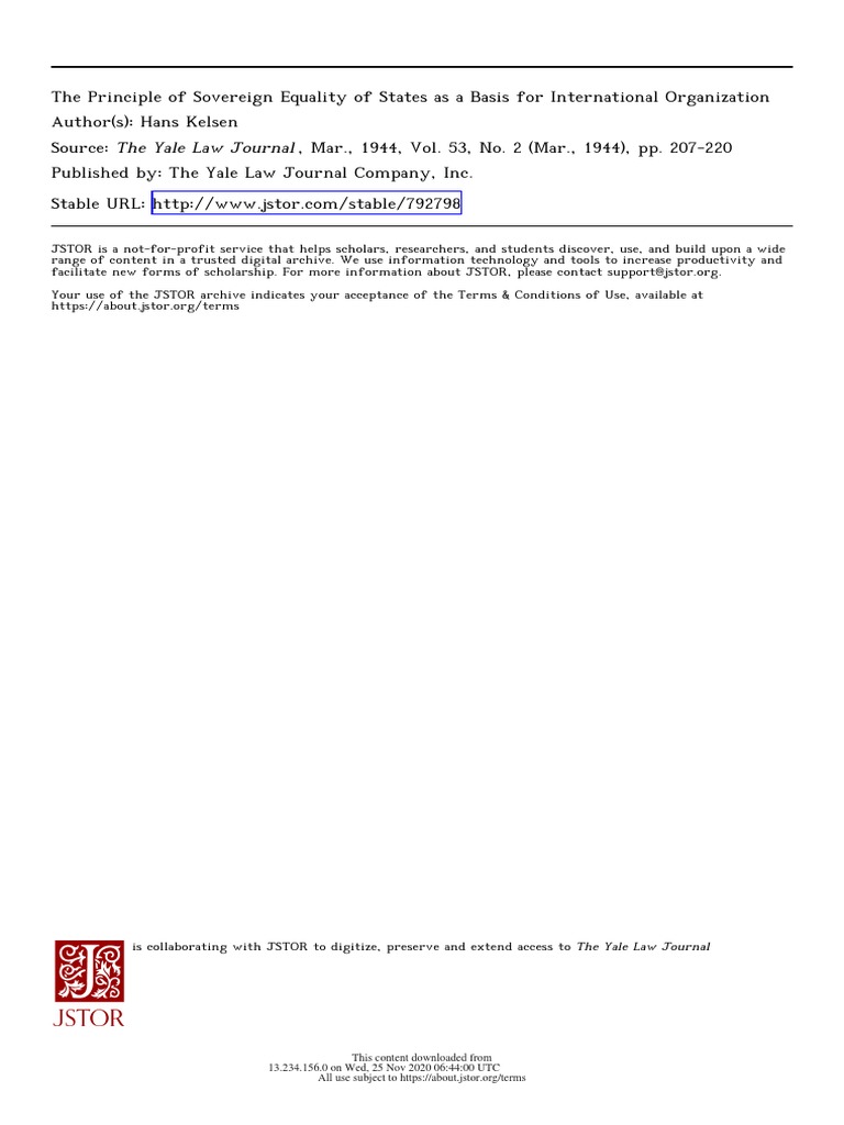 The Principle of Sovereign Equality of States As A Basis For